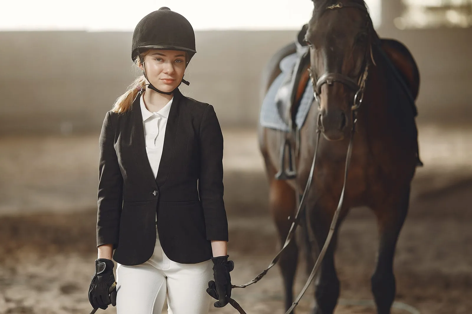 Rider with her horse in the arena