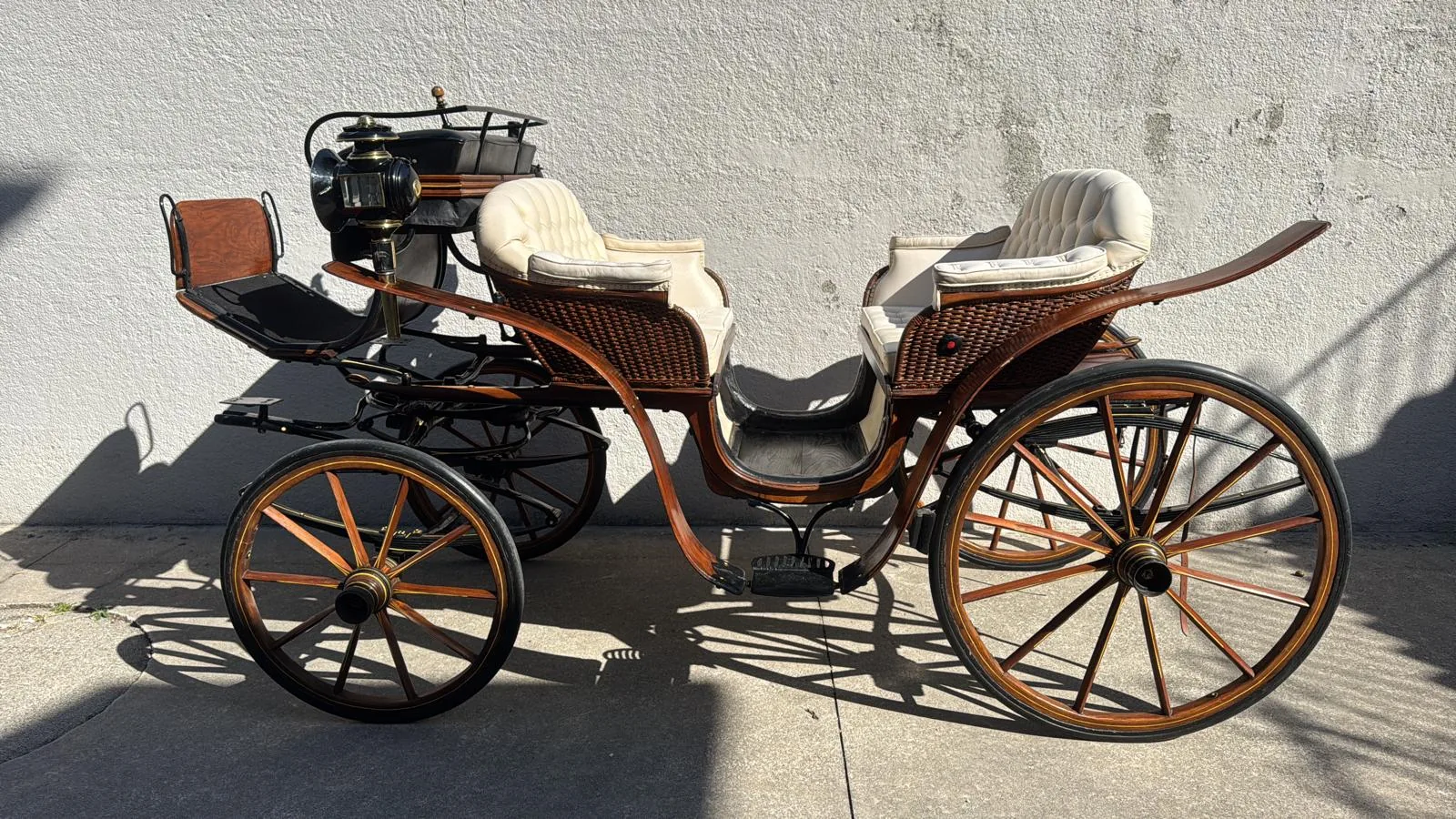 The riding centre’s vintage wedding carriage, with cream leather seats